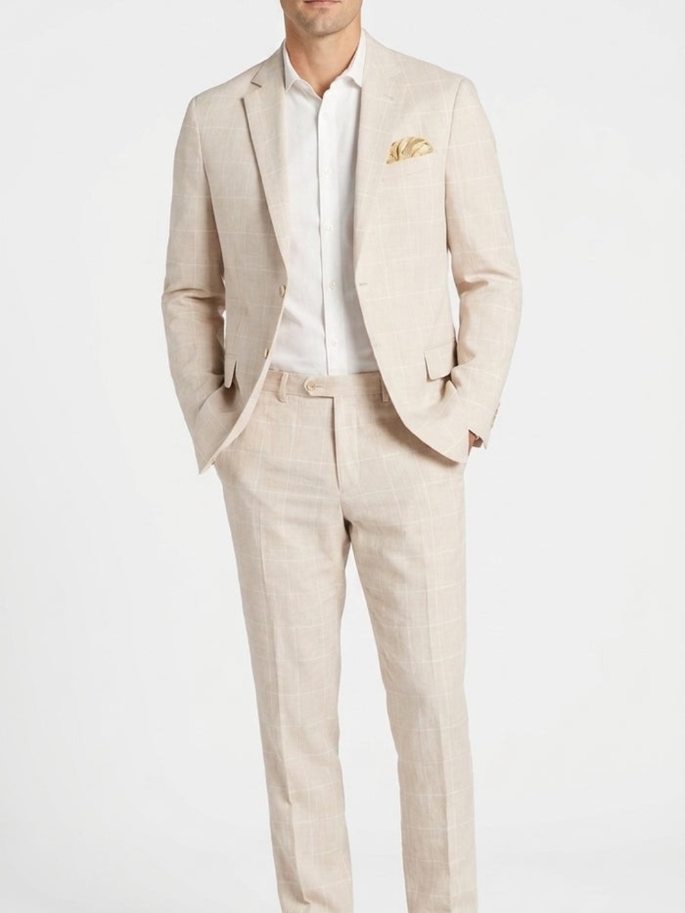 New Men's Big and Tall Tan beige  Two-Piece Linen Suit. 56L 51w